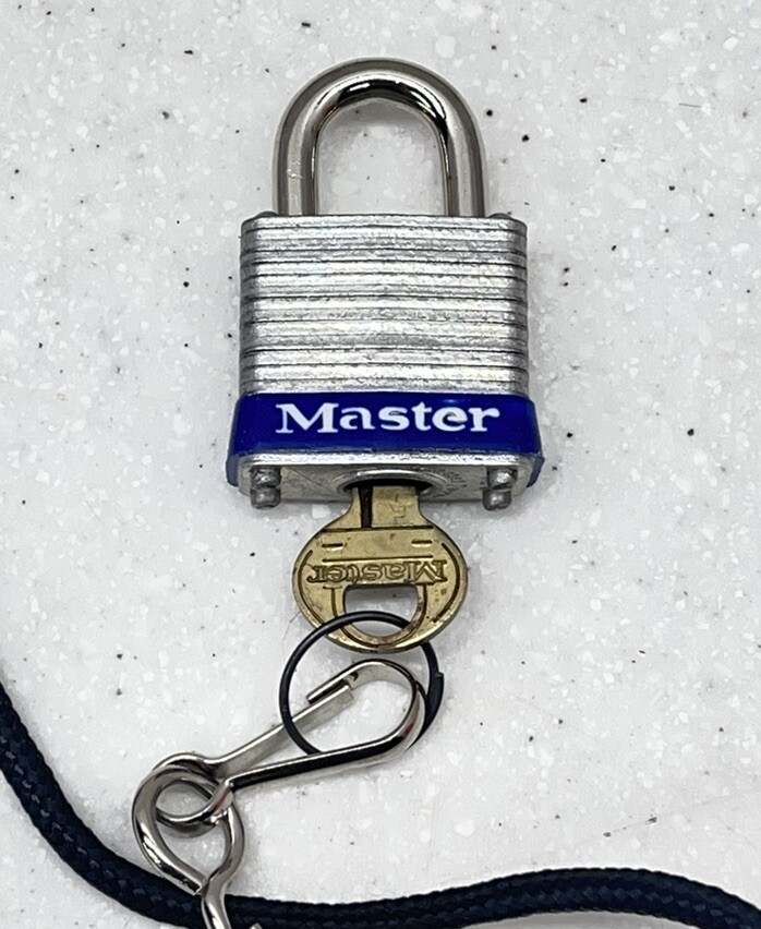 Master Lock Padlock, Standard Shackle, small With Lanyard