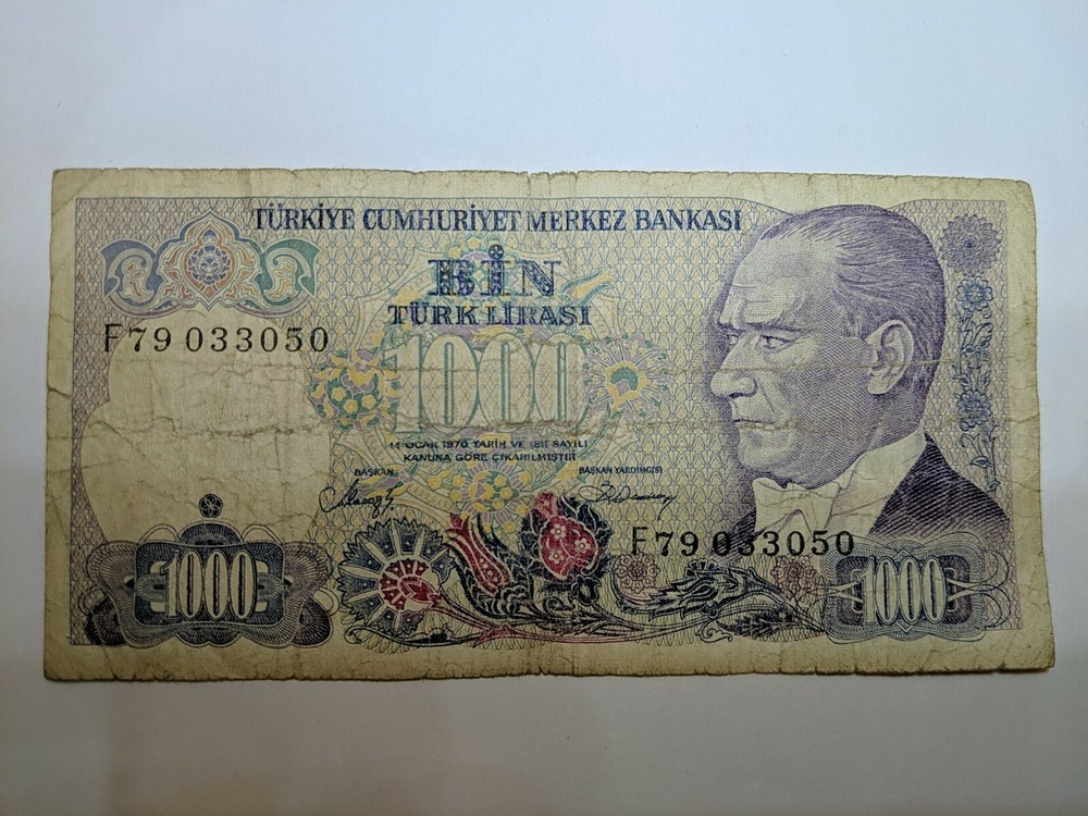 1970, 1000 Lira Turkey a High Value Banknote-2