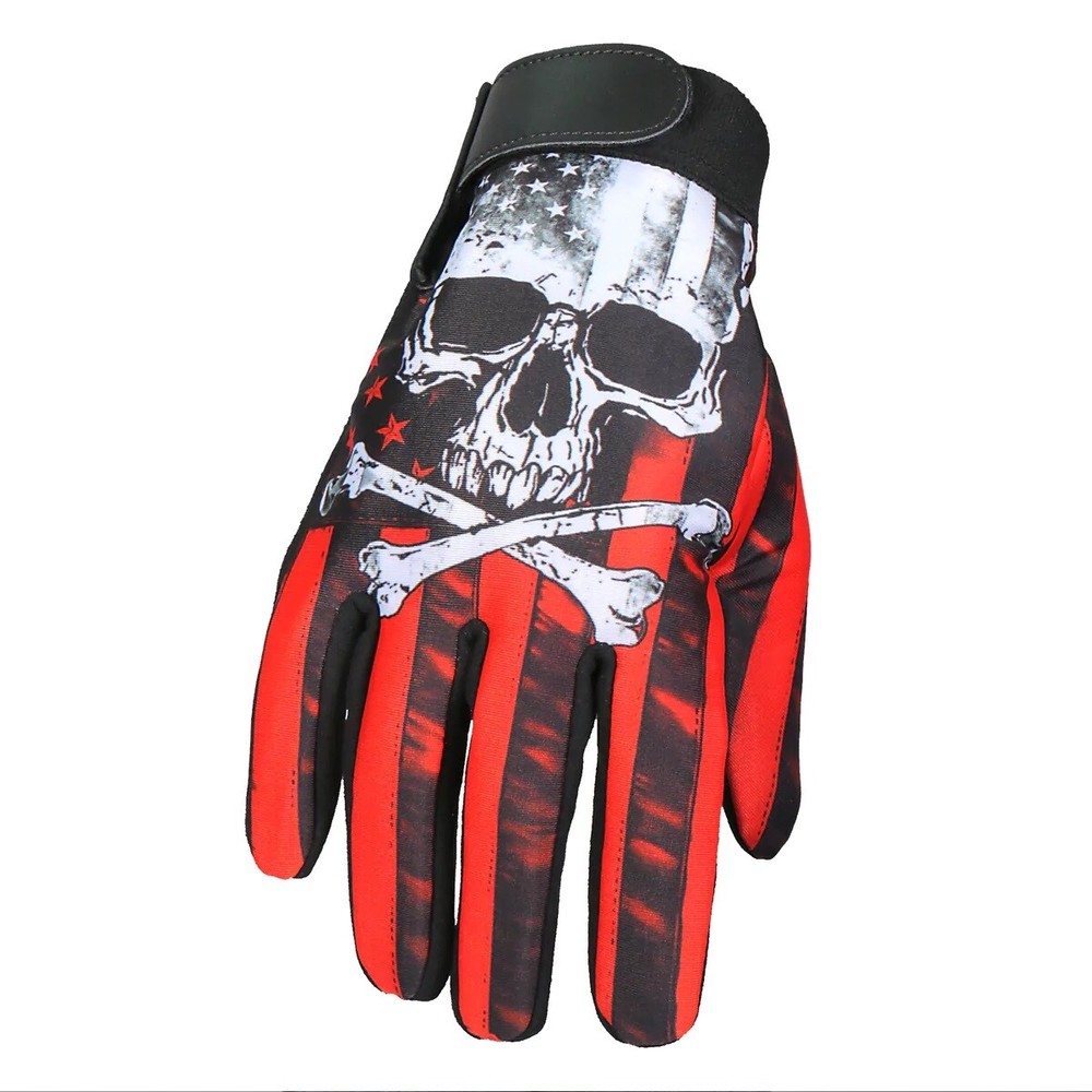 Hot Leathers Flag Skull Mechanics Gloves