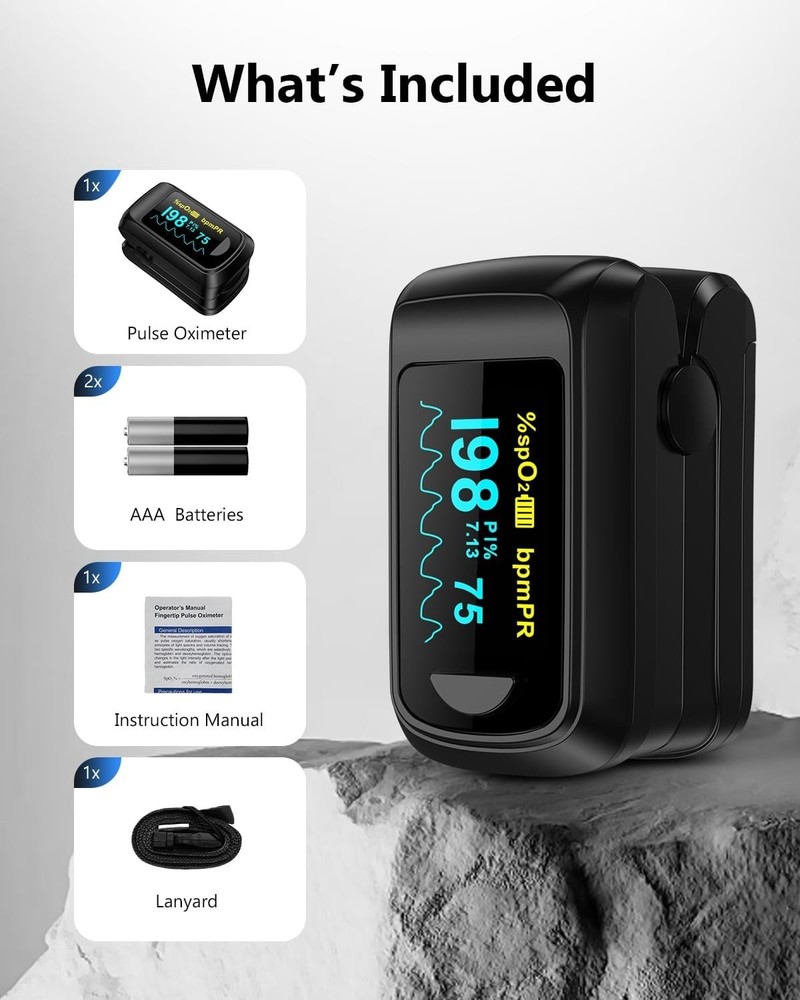 Lightweight Wireless Pulse Oximeter with 2 AAA Batteries & User-Friendly Design