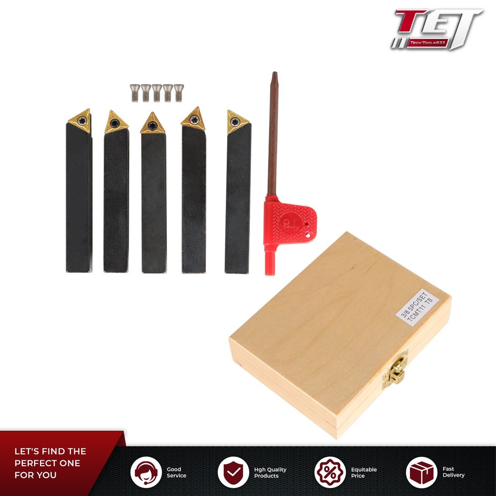 5pcs 3/8" Lathe Indexable Carbide Insert + Turning Tooling Bit Holder Set