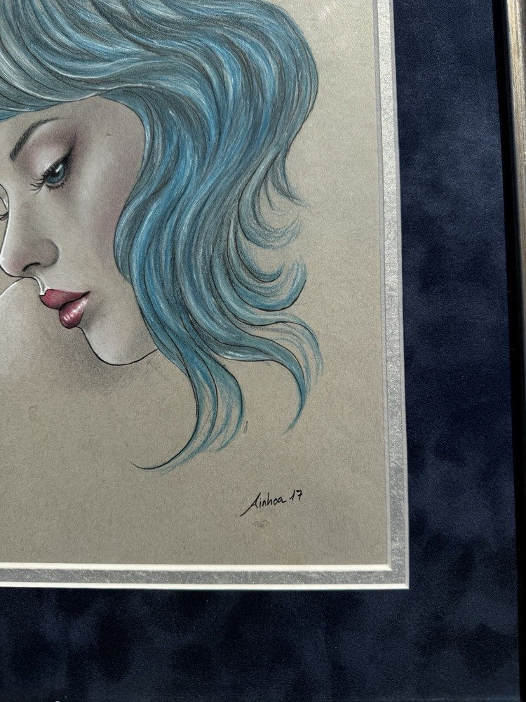 Feeling Blue Ainhoa Cortez Signed 2017 Drawing Framed