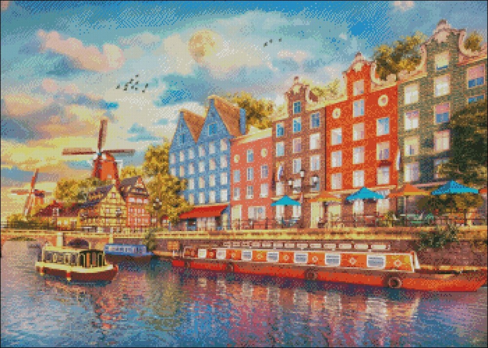 Amsterdam Sunset - DIY Chart Counted Cross Stitch Patterns Needlework DMC