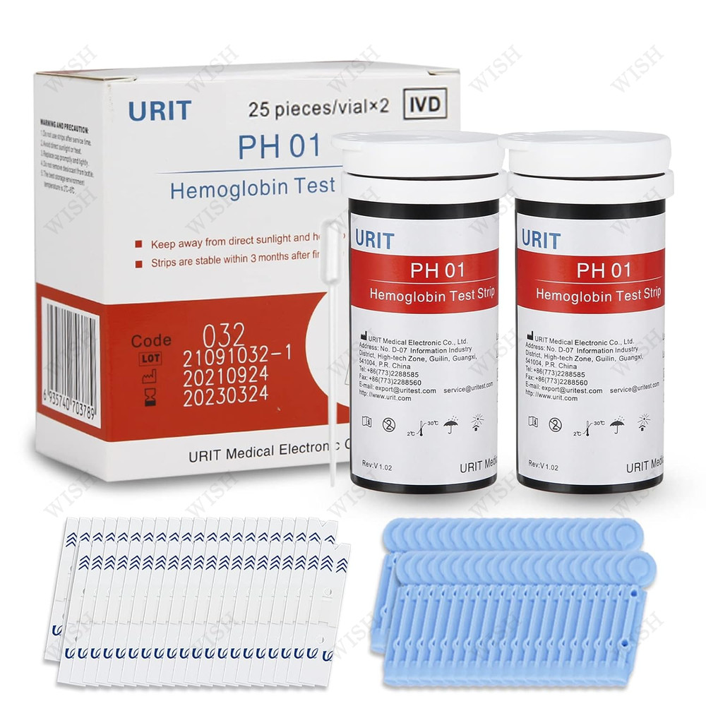 URIT hemoglobin test strips，50 Test Strips for PH-01A  (Test Strips Only)