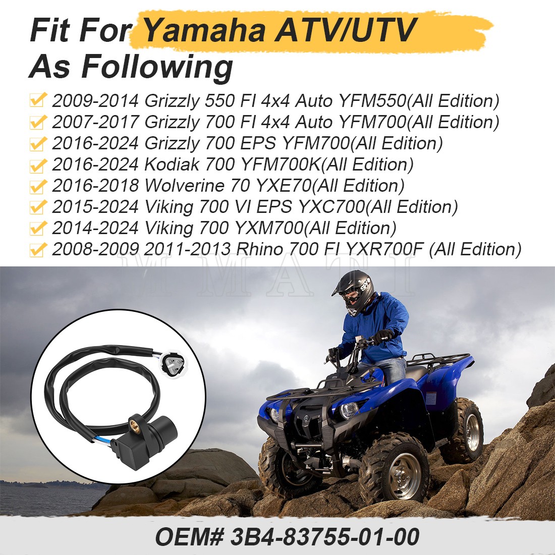 Speed Sensor For Yamaha Wolverine 70 YXE70 2016-2018 3B4-83755-01-00