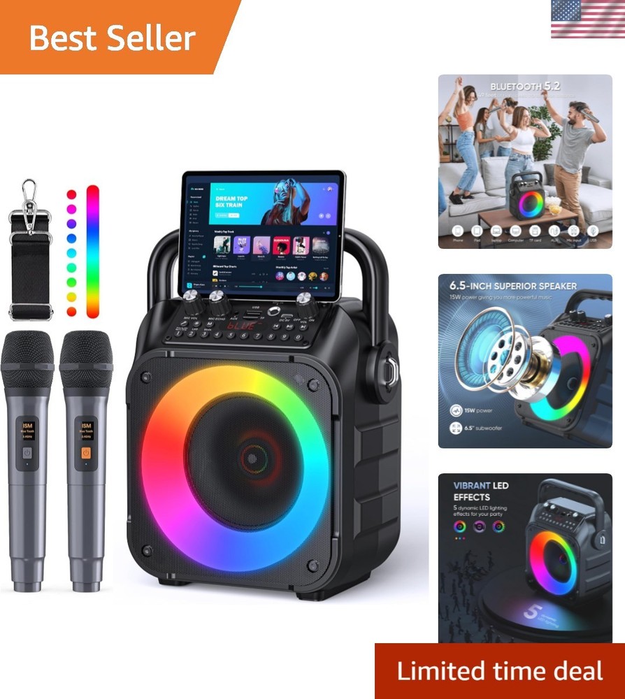 Karaoke Machine, Portable Bluetooth Speaker with 2 Wireless Microphones for A...