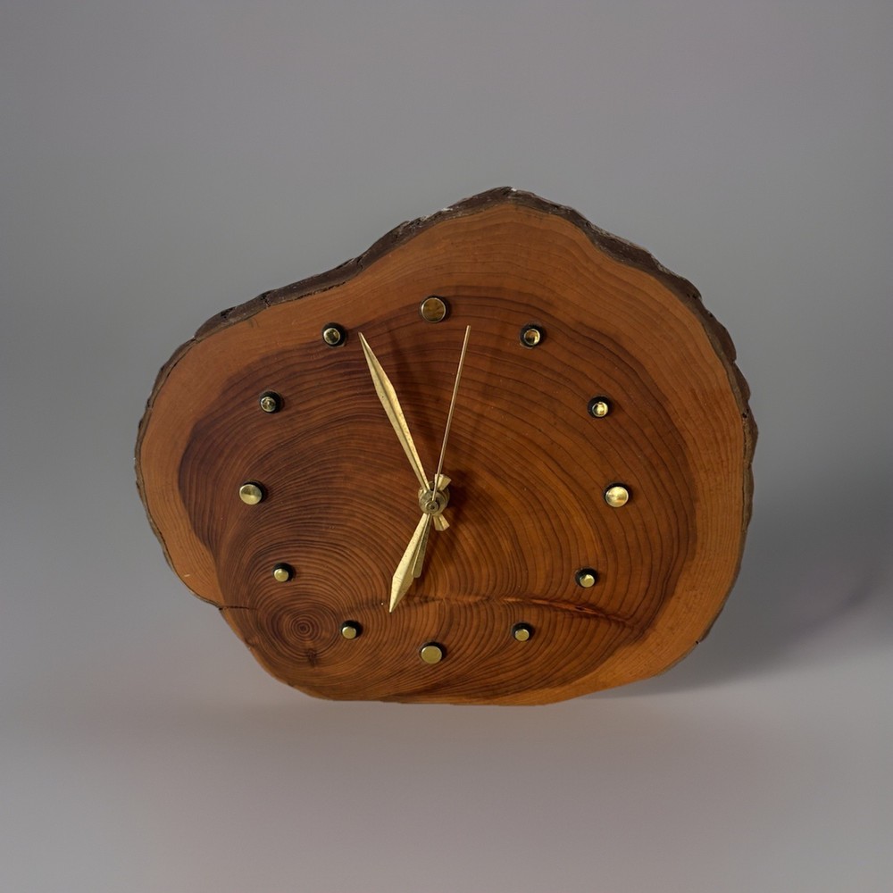 Vintage Tree Slice Wood Table Clock Live Edge Slab Juniper Rustic Cabin 9”