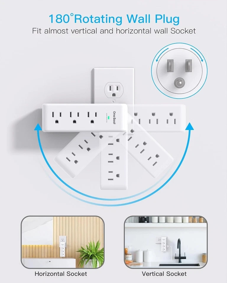 Surge Protector Outlet Extender with Rotating Plug, 9 AC Multi Plug Wall Outlet
