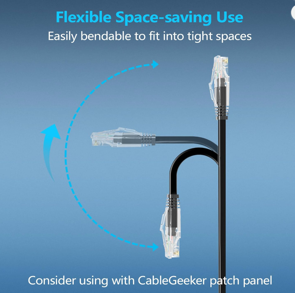 CableGeeker Patch Cable 24ct Cat6a .5ft slim ethernet patch cables black