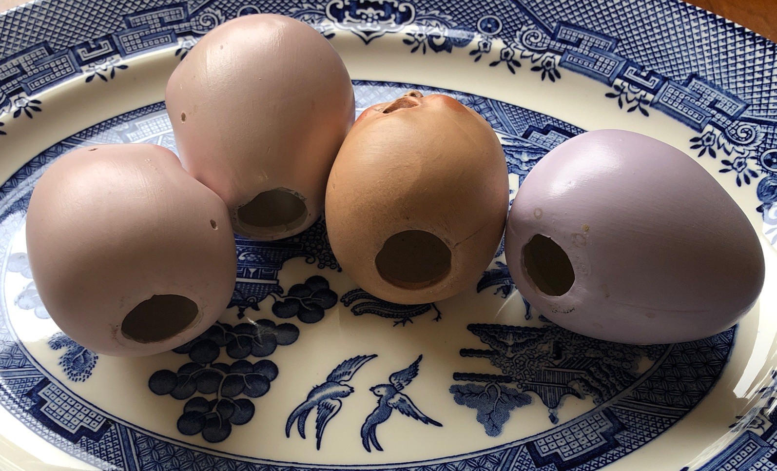 Vintage Ceramic Eggs In Antique Egg Carton