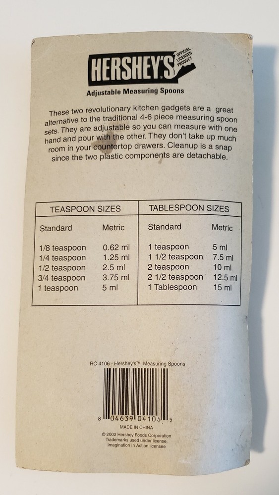 Hersheys Chocolate Plastic Adjustable Teaspoon & Tablespoon Measuring Spoons