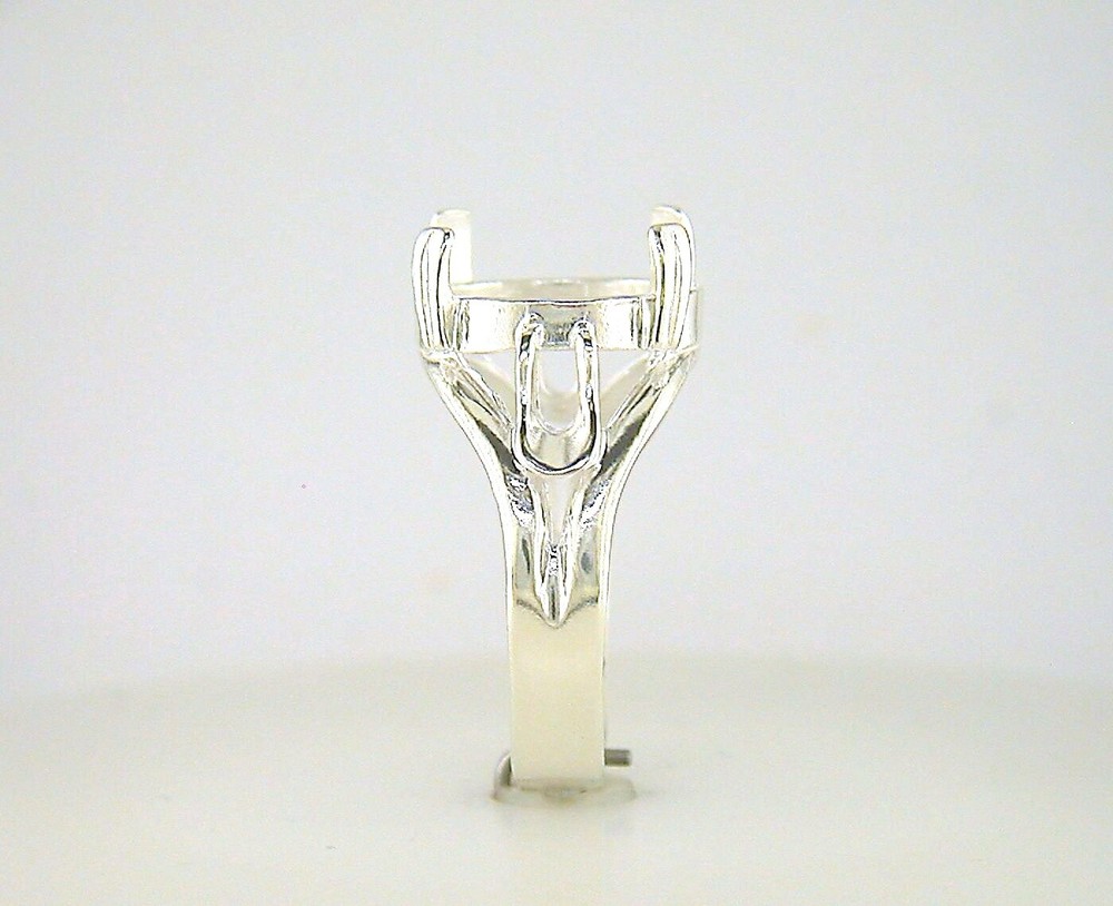 Oval Cabochon Solitaire Side Deco Ring Setting Sterling Silver