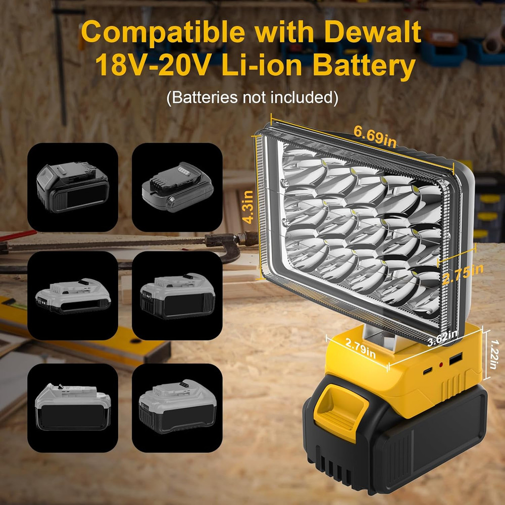 75W LED Work Light, 7500LM Portable Flashlight Compatible with Dewalt 20V Max Ba