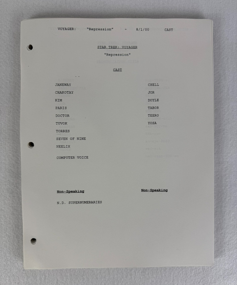 Star Trek Voyager “Repression” Final Draft Studio Script 08/01/2000