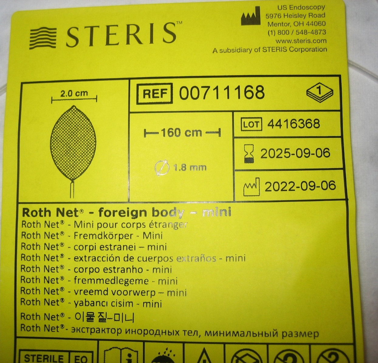US Endoscopy Steris 00711168 Roth Net Foreign Body Retriever 160cm Exp 2025-09