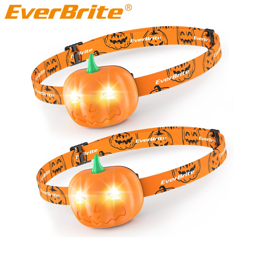 EverBrite 2Pack Halloween Pumpkin Headlamp 2 Modes LED Head Lamp Adjustable Band