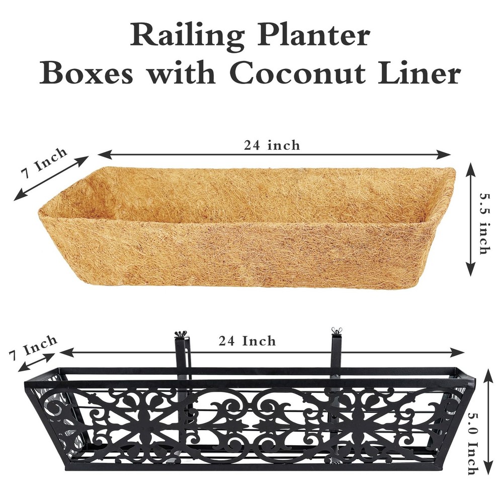 4 Pack 24 Inch Window Boxes Planters Railing Planter Box with Adjustable Brac...