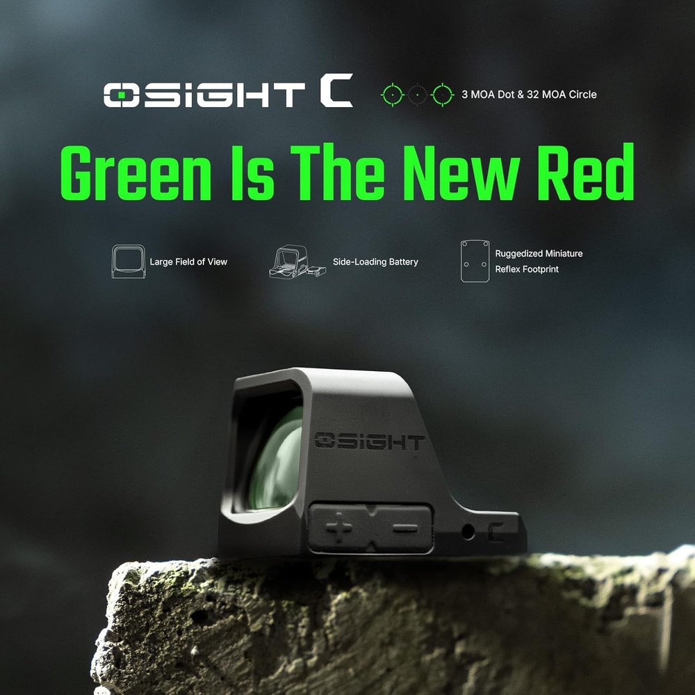 Osight C Green Dot Sight, 3 MOA Dot & 32 MOA Circle Reticle, Open Reflex Optic
