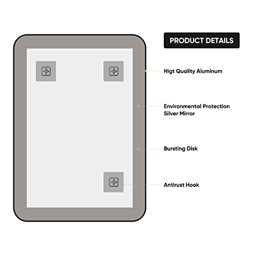 Black Metal Framed Mirror Rectangle Wall Mount Bathroom Vanity Mirror, 20” X