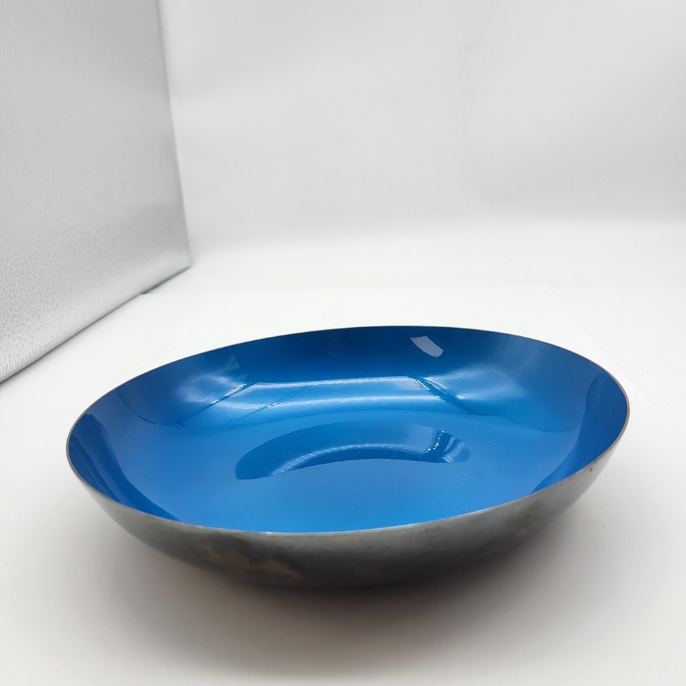 MCM REED & BARTON Blue Enamel Silverplate Nut Candy Dish Bowl