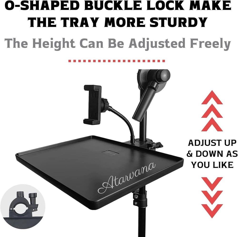 Universal Mic Microphone Stand Tray Adjustable Clamp-On Rack Tray Holder Large