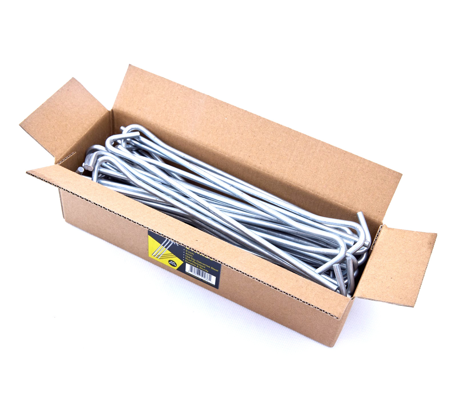 9 inch Tent Stake 4mm / 5mm available in 10-Pack / 25-Pack / 50-Pack / 100-Pack.