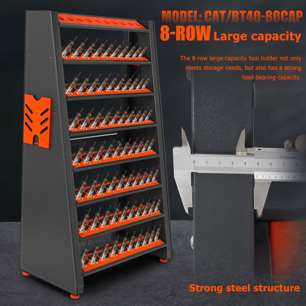 CAT40 CNC Tool Rack-80 Cap，8-Row Large-Capacity CNC Tool Storage Cabinet