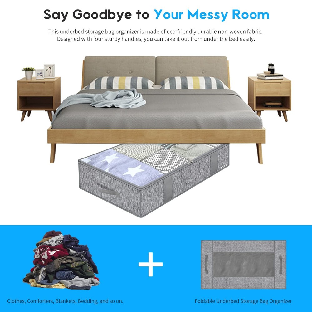 Onlyeasy Underbed Storage Bags 2 Pack, Large Organizer with Handles & Window
