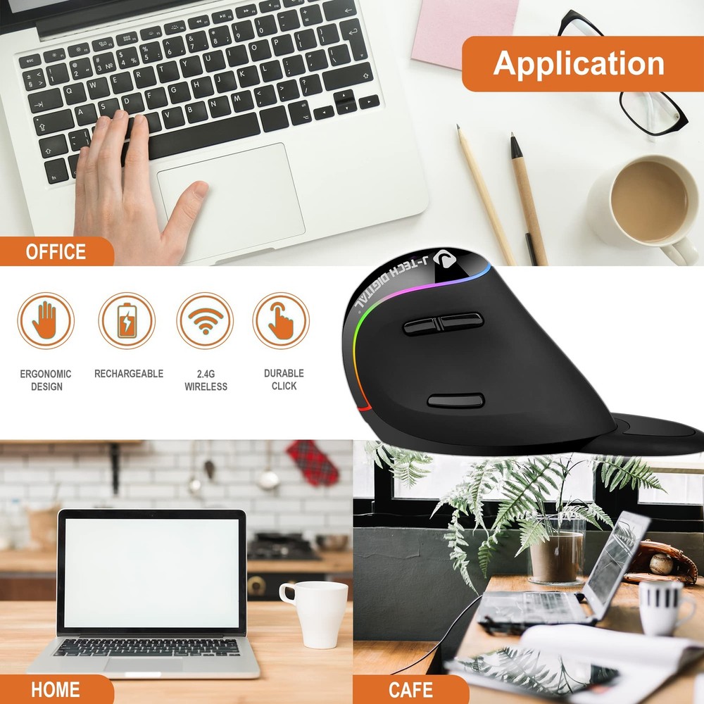 Ergonomic with Wireless Connection, Removable Palm Rest, Thumb Buttons, Recha...