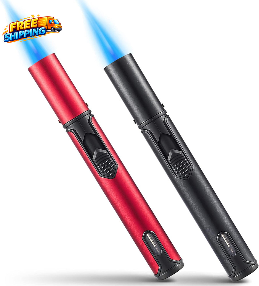 2 Pack Butane Torch Lighter 6 Inch Refillable Pen Lighter Adjustable Jet Flame