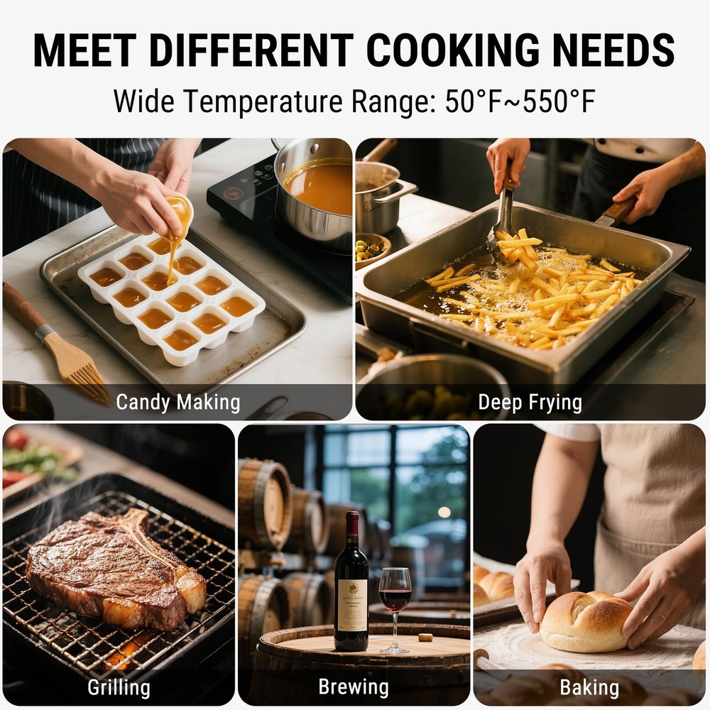 TempPro Candy Thermometer with Pot Clip, 9" Mechanical Thermometer, Silver