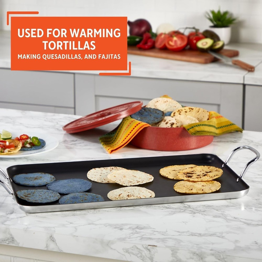 Double Burner Griddle Non-Stick 20-Inch, Black