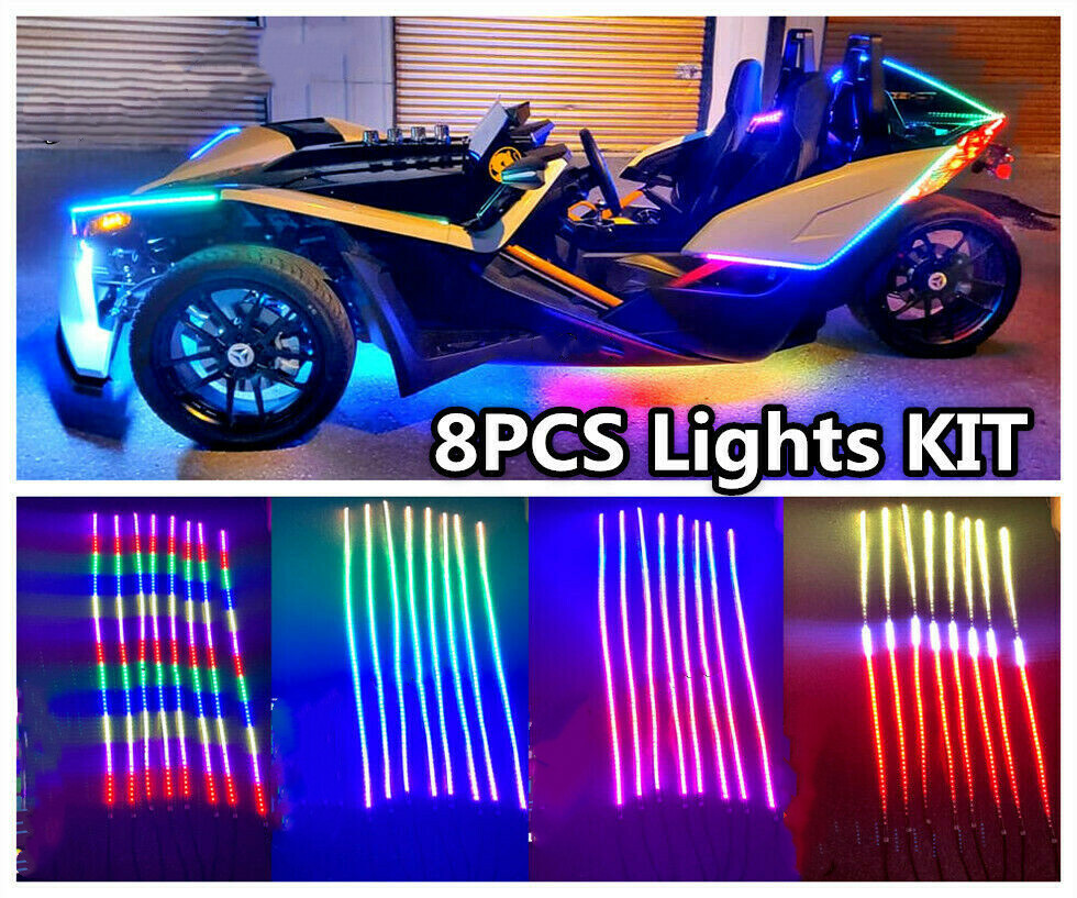 8PCS 4FT SET Single Row LED Chasing Flow IP68 LED Strips Lights Bluetooth+Remote