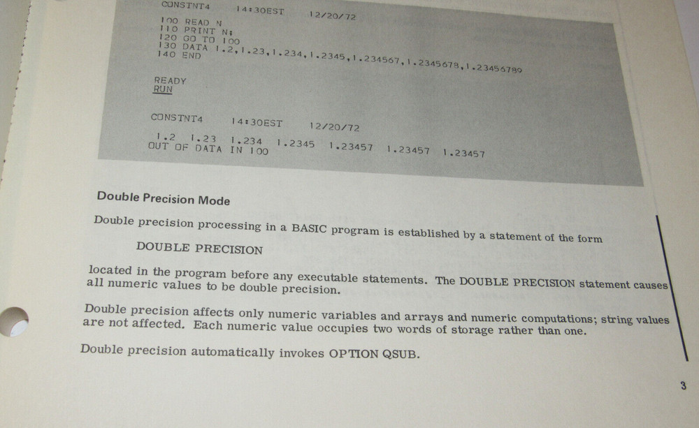 VTG 1973 GE/GENERAL ELECTRIC MARK III COMPUTER BASIC LANGUAGE REFERENCE MANUAL!