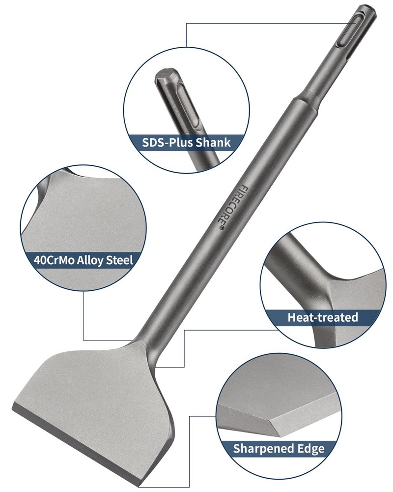 Firecore SDS Plus Chisel 3 Inch Wide by 10 Inch Long, Cranked Bent Tile Remov...