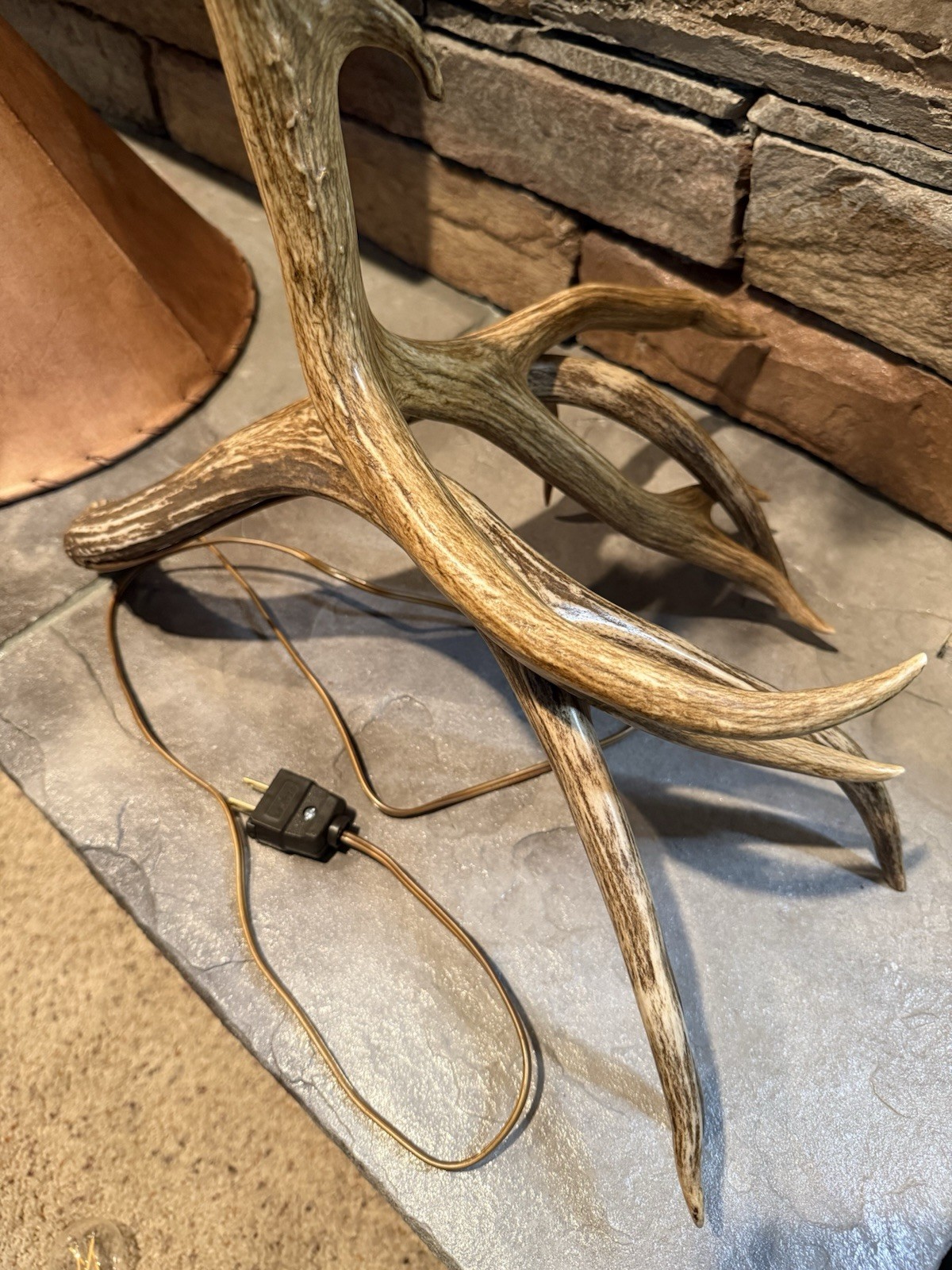 27” Large Trophy 5 Point Antler Mule Deer Vintage Lamp, Rawhide Shade