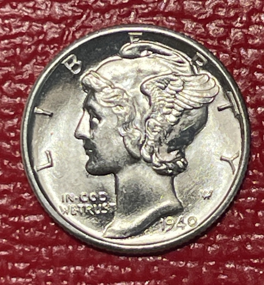 1940 D Mercury Silver Dime, Choice to Gem Uncirculated.