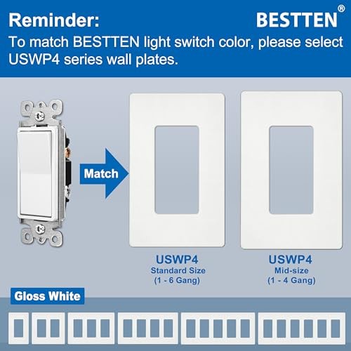 Pack Decorator Wall Light Switch, 15A 120/277V, Paddle Light Single Pole 10