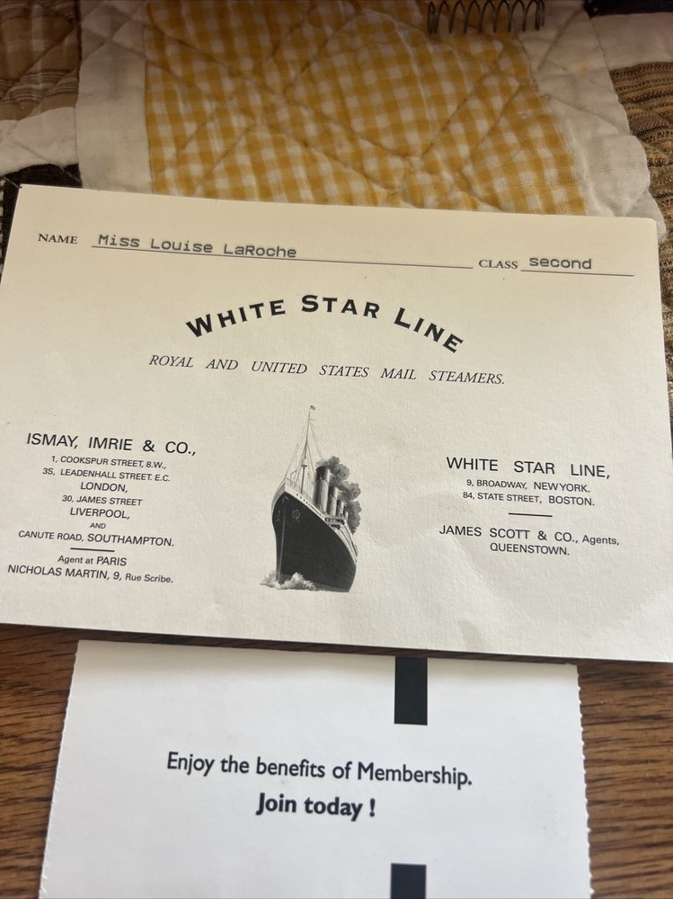 RMS Titanic White Star Line Ticket collection