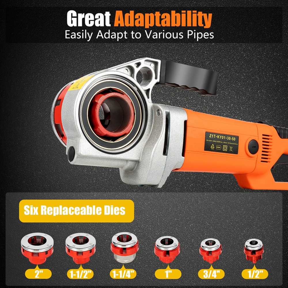 Electric Pipe Threading Machine with 6 Dies, 2300W Power, 1/2" - 2"