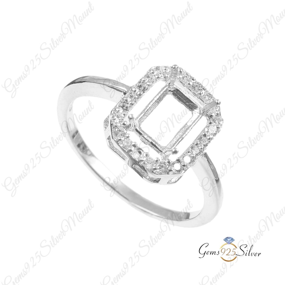 Mount Jewelry Ring Sterling Silver Ring Wedding Gift 8X6 mm Octagon Setting Ring