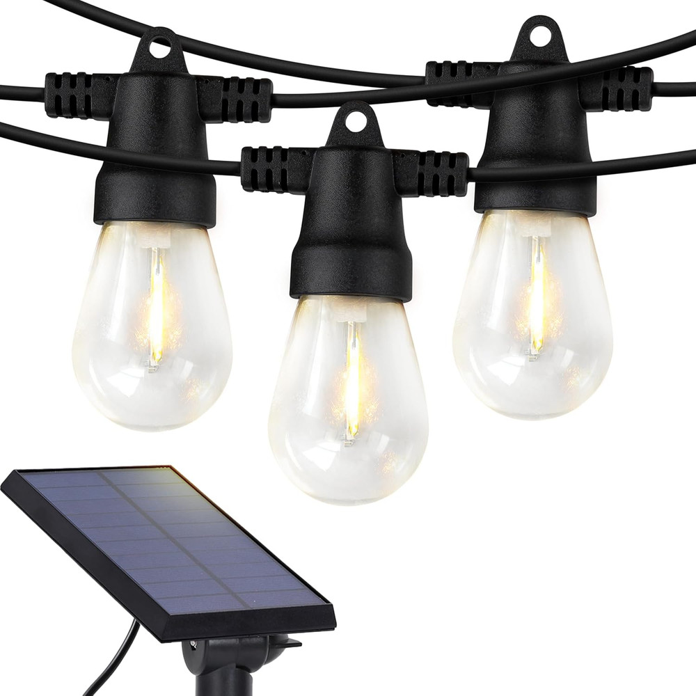 Brightech Ambience Pro Solar Powered Outdoor String Lights -27 Ft Commercial Gra