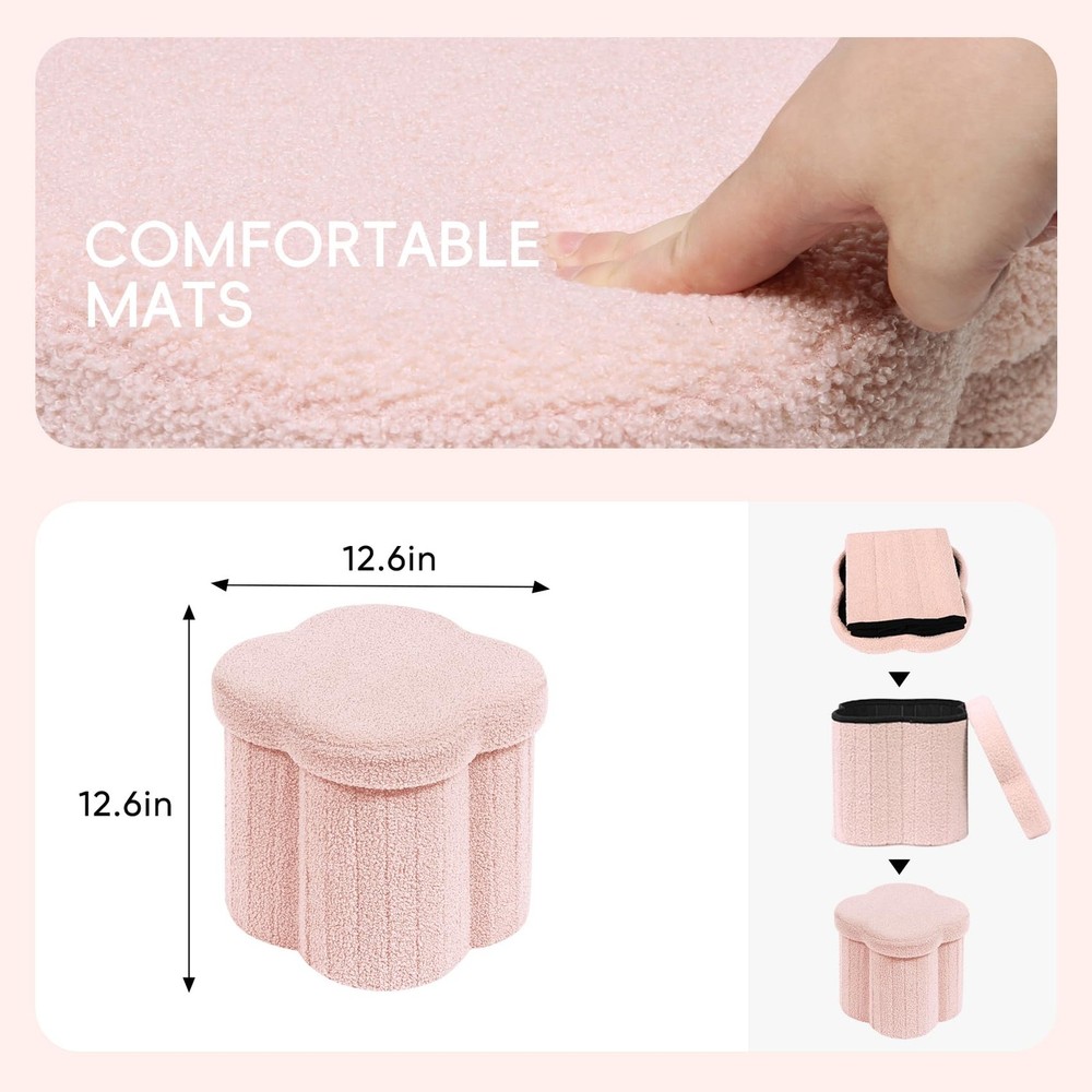 Floral Storage Ottoman Cube Boucle Footrest Stool with Lid, Multi-Functional ...