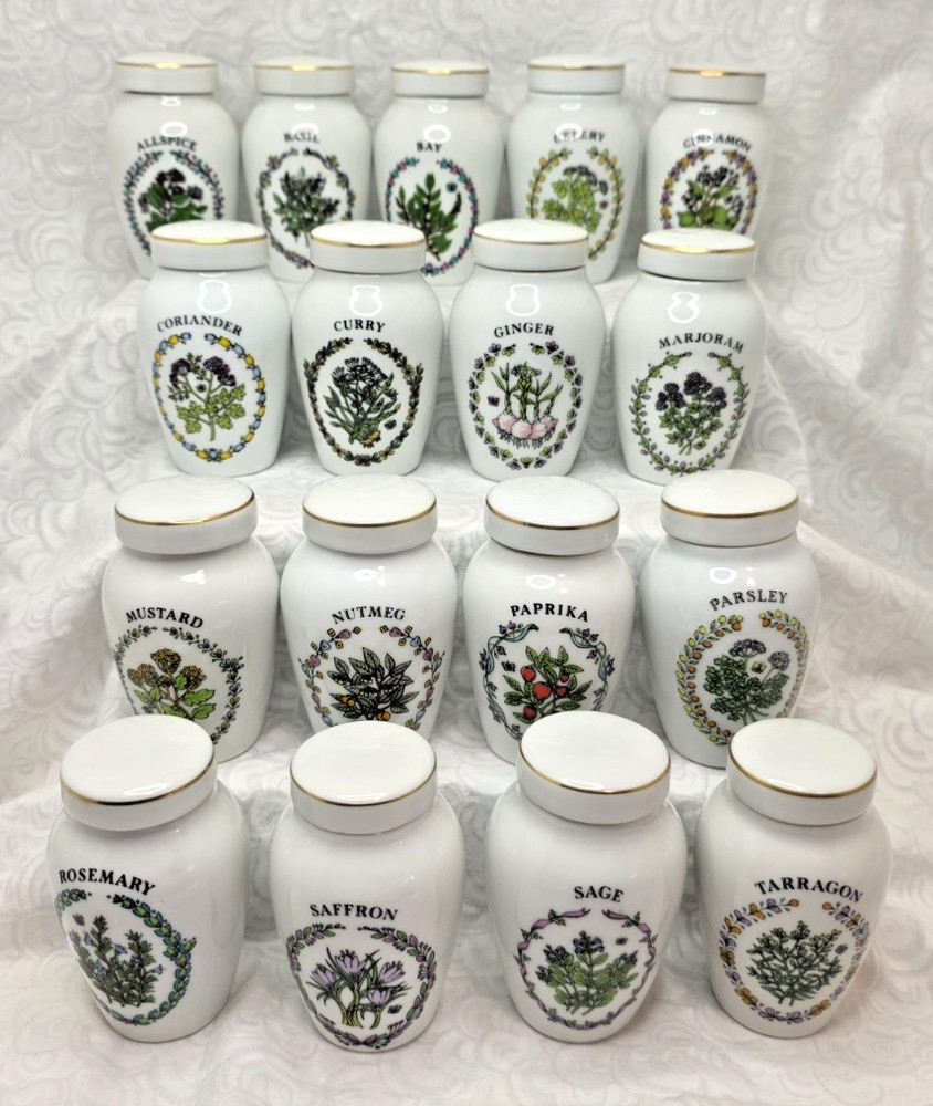 Gloria Vanderbilt Concepts 17 Ceramic SPICE JAR SET *Franklin Mint NICE!