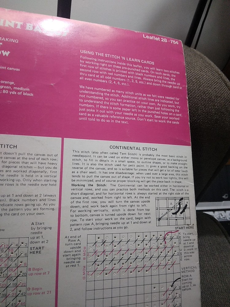 Vintage NEEDLEPOINT BASICS Pattern Booklet Stained Glass Pillow Pattern 1973