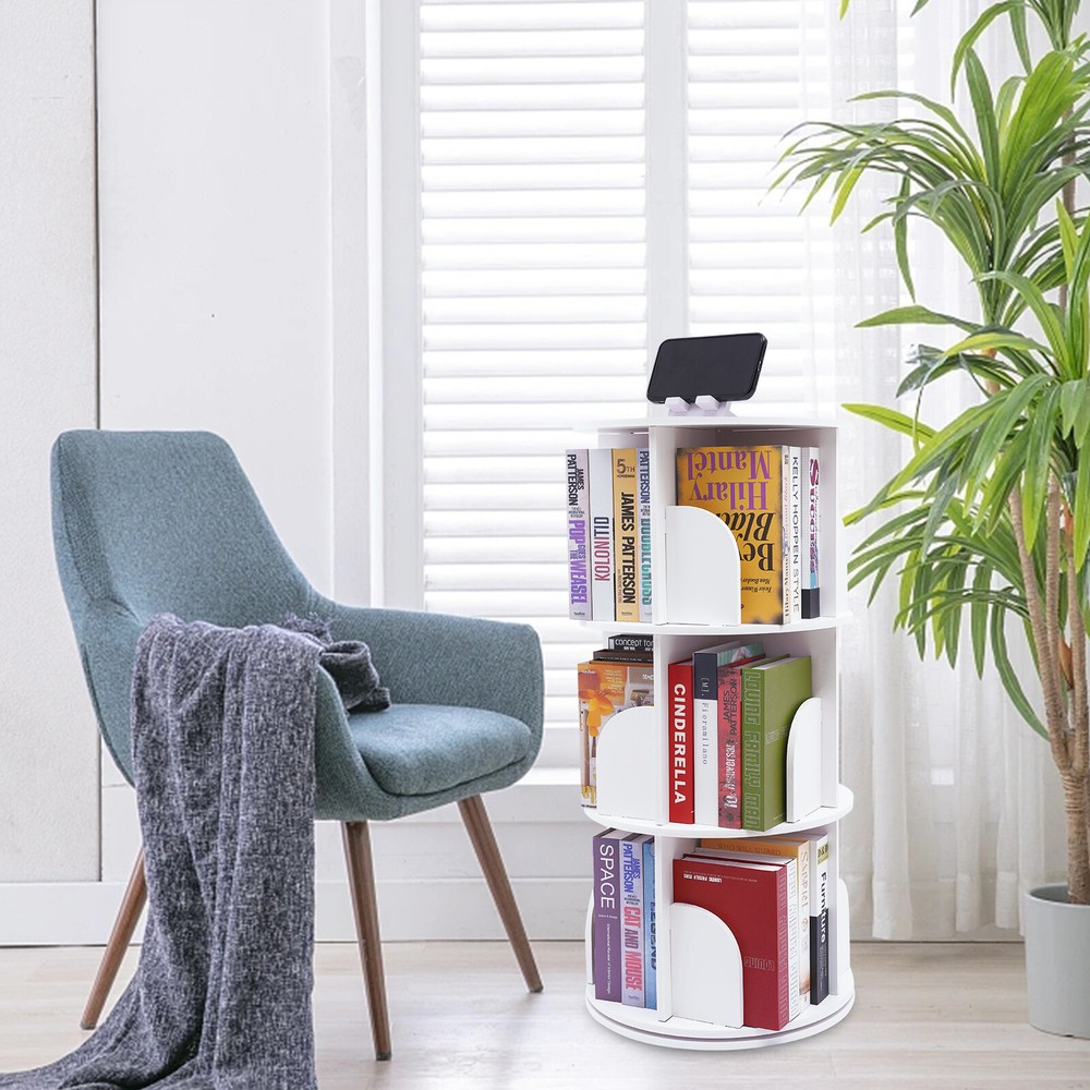 3-tier 360 Rotating Shelf Bookcase Bookshelf Stackable Floor Standing Organizer