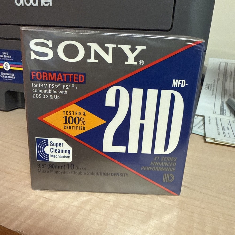 New Sealed 10 Pack SONY 3.5" Micro Floppy Disk 1.44MB Double Sided- Silver Box
