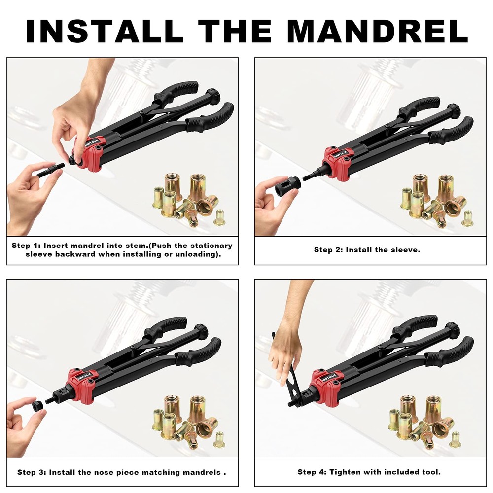 WETOLS 17" Rivet Nut Tool, Hand auto release rivet nut tool, RED