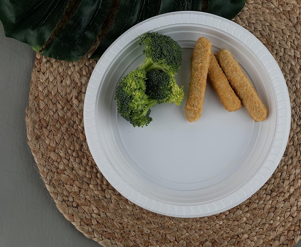 9 inch Round Disposable Plastic White Plates (200Plates Per Case)