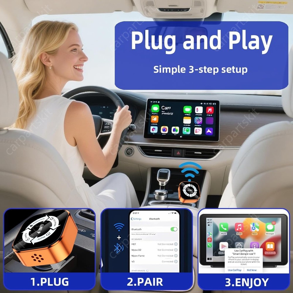 4-in-1 Wireless CarPlay Android Auto Adapter - Screen Mirror Link AirPlay